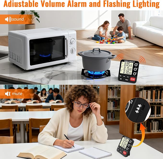 Digital Dual Kitchen Timer, 3 Channels Triple Countdown Timer - Image 4
