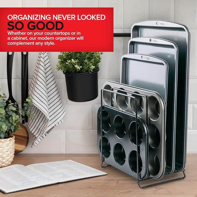 Stock Your Home Black Extra Tall Steel Baking Pan Organizer Rack - Image 7