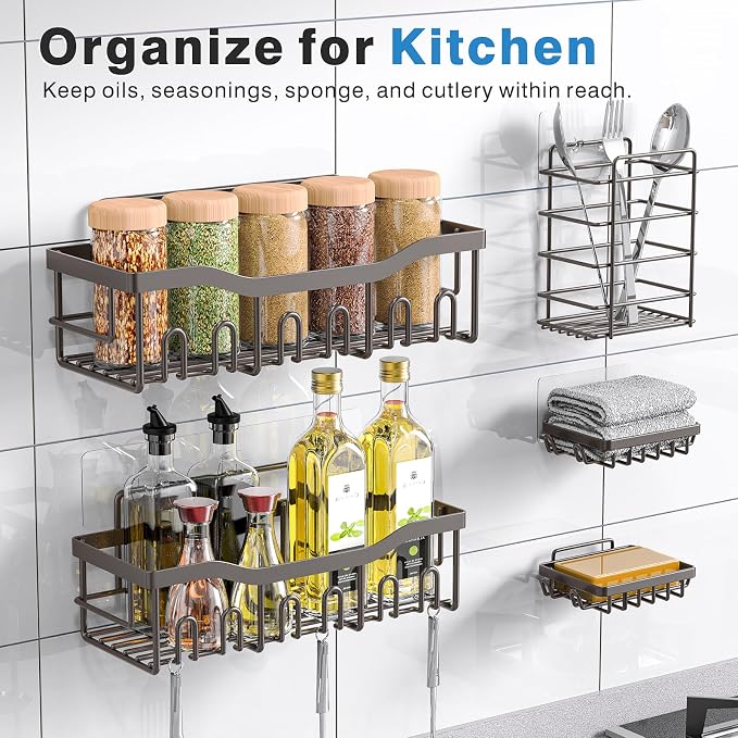 EUDELE 5-Pack Rustproof Stainless Steel Shower Caddy Set– No Drill Adhesive - Image 6