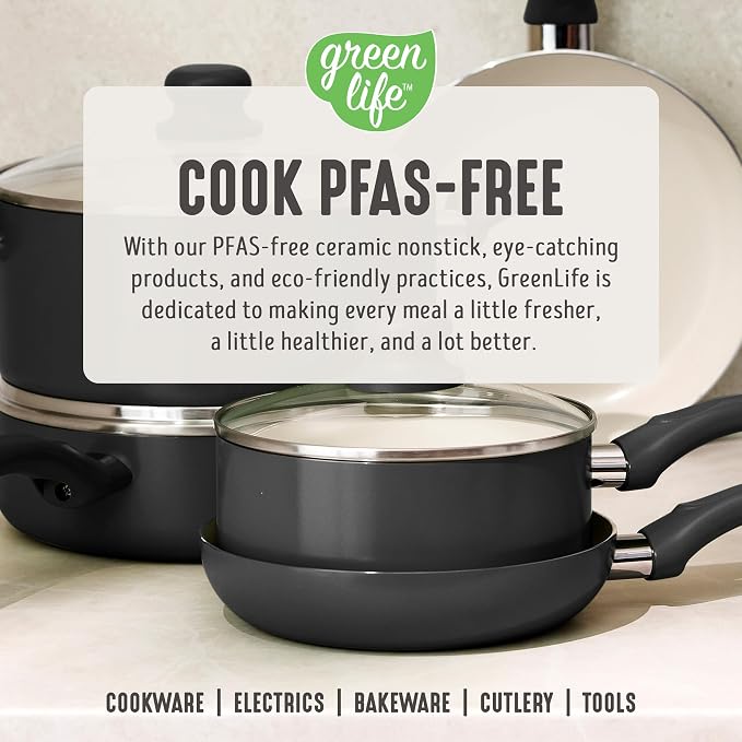 GreenLife 16-Piece Nonstick Cookware Set, Non-Toxic Ceramic Pots and Pans Set - Image 8