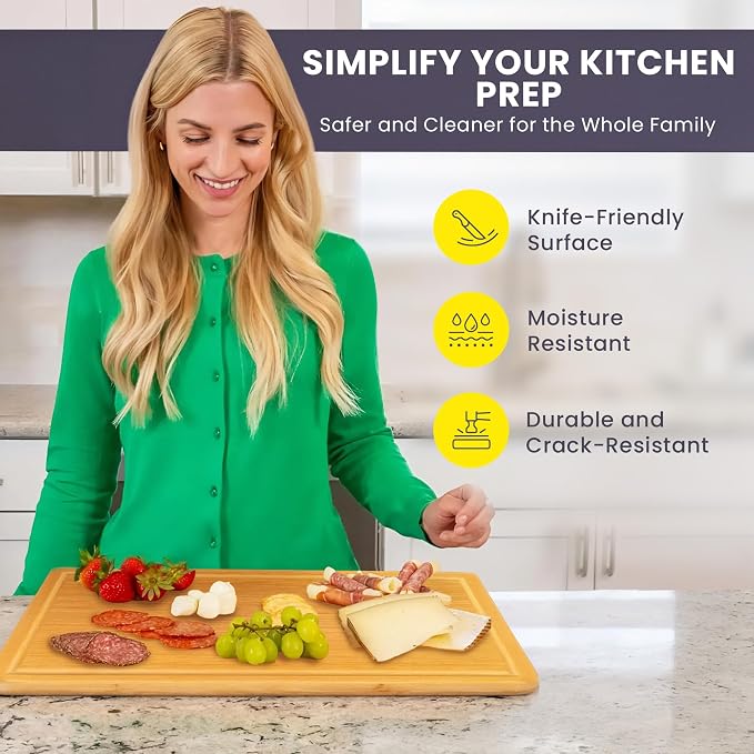 20 Inch Bamboo Wood Cutting Board Featuring Super-Sized Glue-Free Surface™ – - Image 5