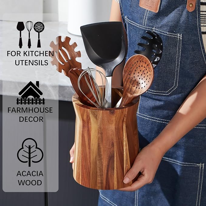 Wooden Utensil Holder for Countertop, 360° Rotating Kitchen Utensil Holder - Image 5