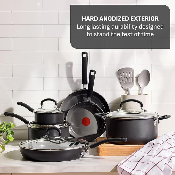 T-Fal Ultimate Hard Anodized 12-Piece Ceramic Nonstick Cookware Set, Oven Safe - Image 3