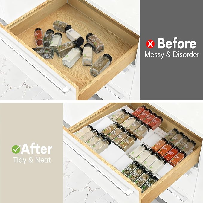 Bamboo Spice Drawer Organizer, Expandable 4 Tier Spice Rack - Image 6