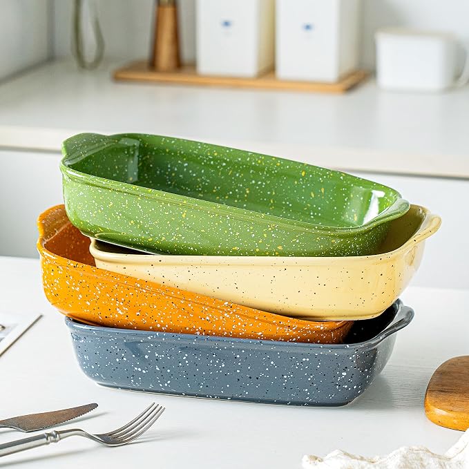 Ceramic Bakeware Dish Set of 3, Rectangular Baking Casserole - Image 9