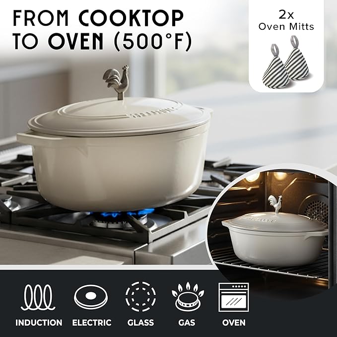 MUELLER HOME 5.5 Quart Enameled Cast Iron Oval Dutch Oven - Image 4