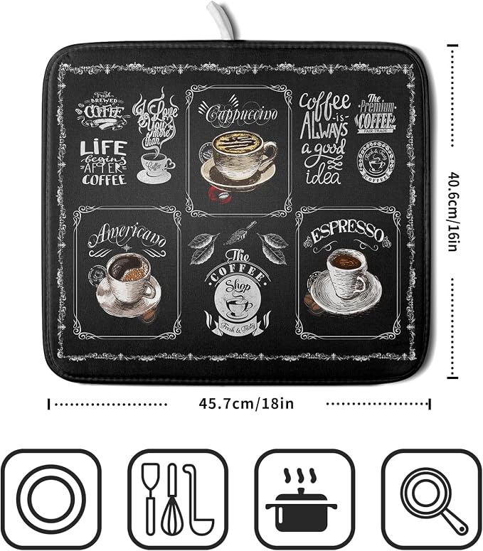 Giwawa Coffee Dish Drying Mat Vintage Anti Fatigue Espresso Cup Black Bean - Image 2