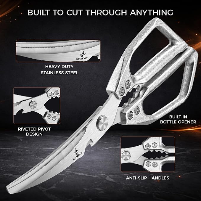 Heavy Duty Kitchen Shears for Bone Cutting, 2 Pack Ultra Sharp Poultry Scissors - Image 7