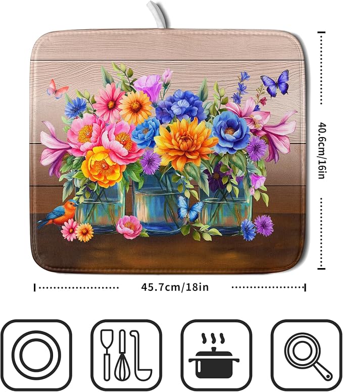 Colorful Flowers Dish Drying Mat - Image 2
