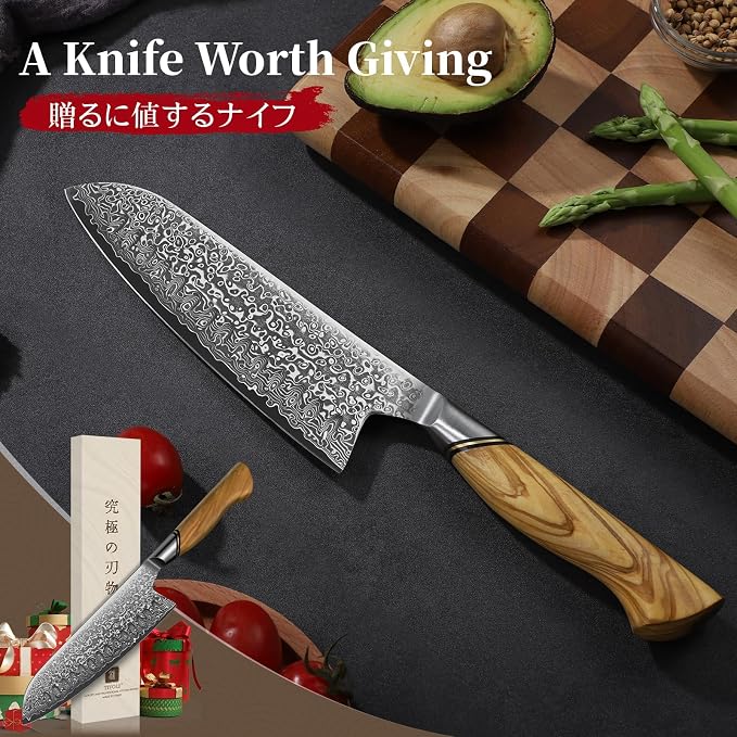 TIVOLI Damascus Santoku Knife 7 inch – Japanese VG-10 Professional Kitchen Knife - Image 6