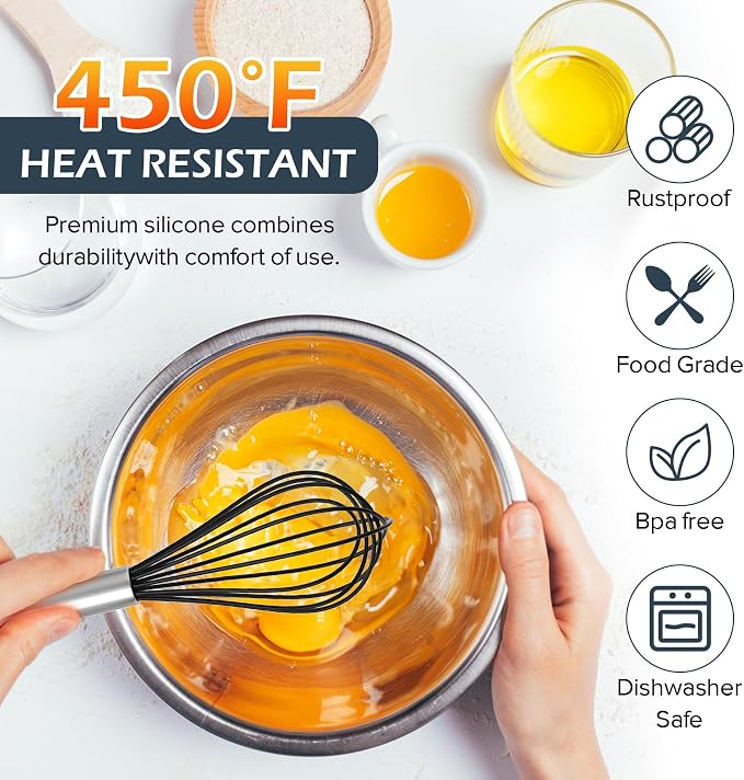 Silicone Whisk, Stainless Steel Wire Whisk Set - Image 4