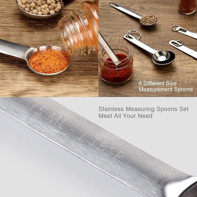 Upgrade Stainless Steel Measuring Spoons Set, Small Tablespoon, Set 6 - Image 6