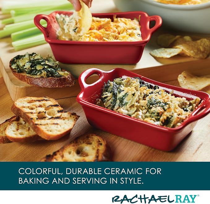 Rachael Ray Solid Glaze Ceramics Au Gratin Bakeware/Baker Set, Rectangular - Image 3