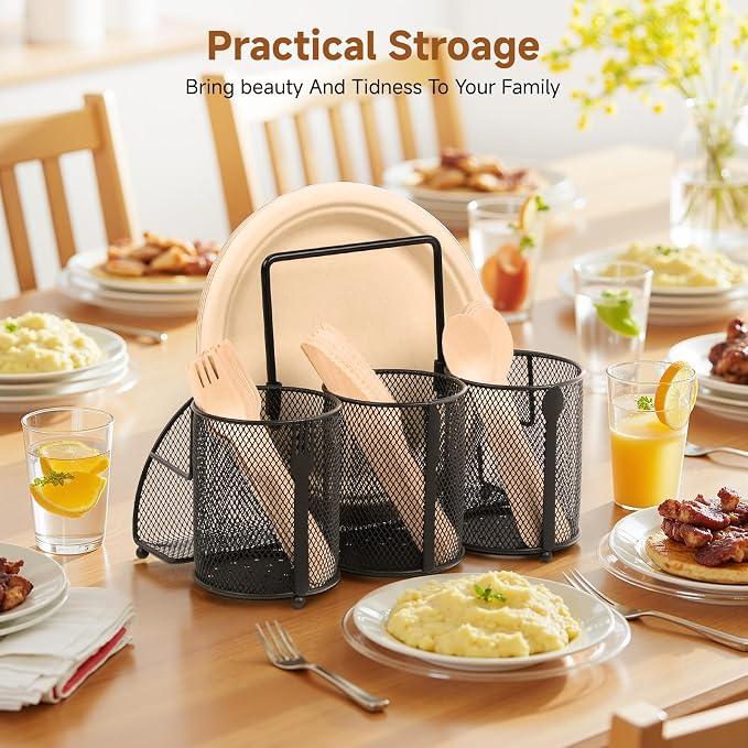 Metal Utensil Caddy Silverware Holder, Paper Plate Holder Cutlery Container - Image 4