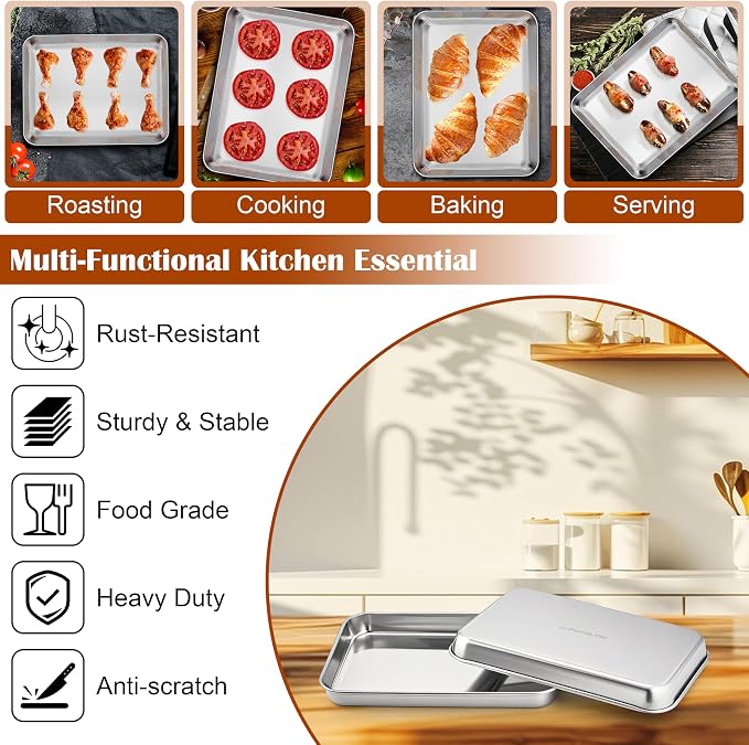 E-far Small Baking Sheet with Wire Rack, Stainless Steel Cookie Sheets Trays & - Image 4