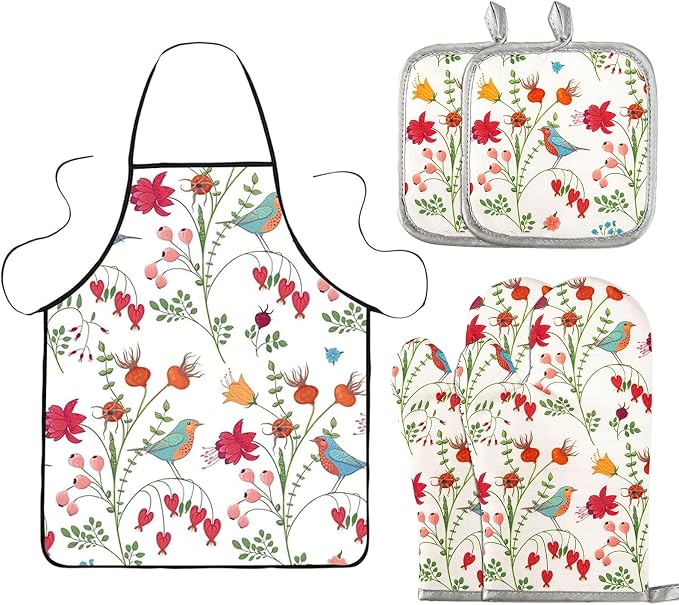 5 Pcs Kitchen Stuff, Kitchen Oven Mitts and Pot Holders Sets by Qchengsan