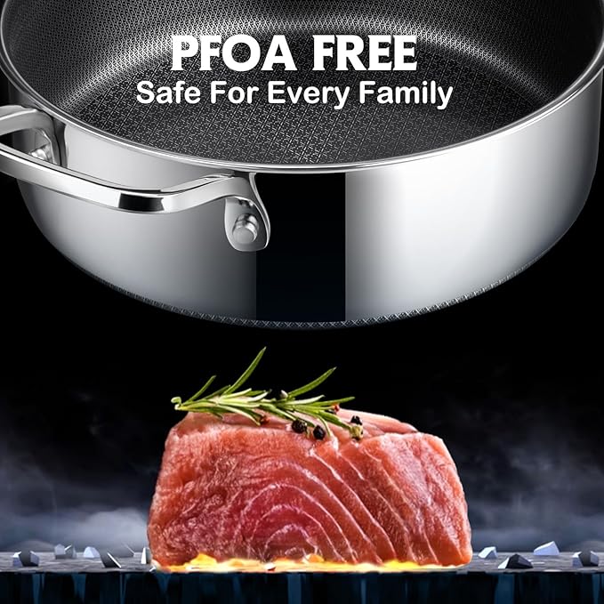 Frying Pans Nonstick with Lid, Hybrid Non Stick 6.5 Quart Saute Braiser pan - Image 3