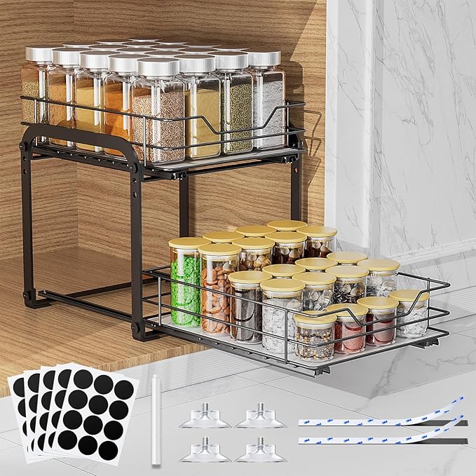 Spice Rack Organizer for Cabinet, 2 Tier Vertical Pull Out Spice Rack – Heavy by GoodProductsGoodLife