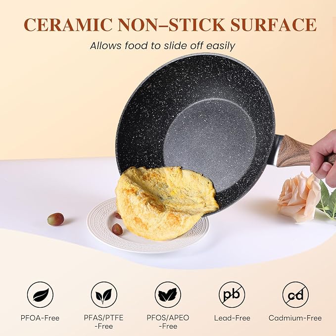 17 Pcs Pots and Pans Set, Nonstick & Non-Toxic Healthy Pots and Pans, - Image 4