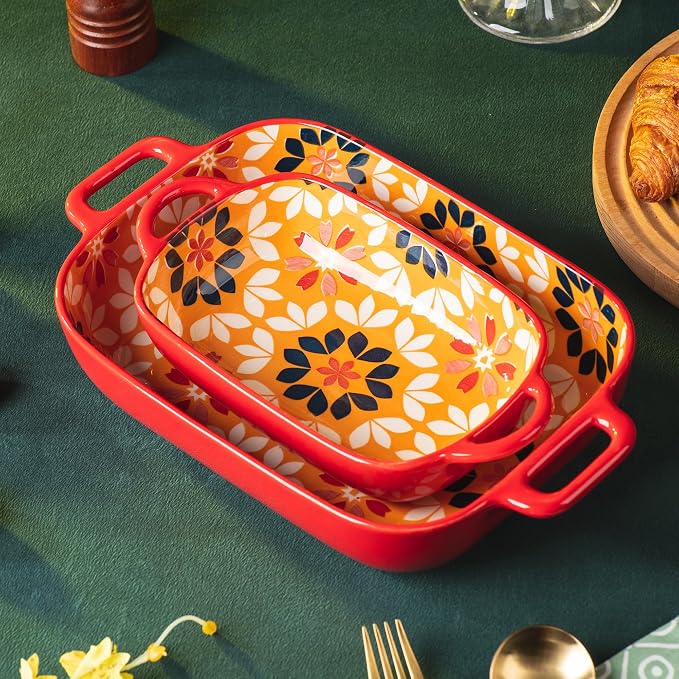 ONCCI Ceramic Baking Dish Set, 2-Piece Hand-painted Porcelain Rectangular - Image 6