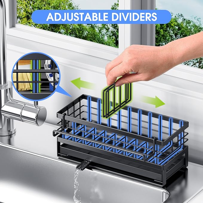 Kitchen Sink Sponge Holder, Rustproof Non-Slip Self-Draining Metal Sink Caddy - Image 5