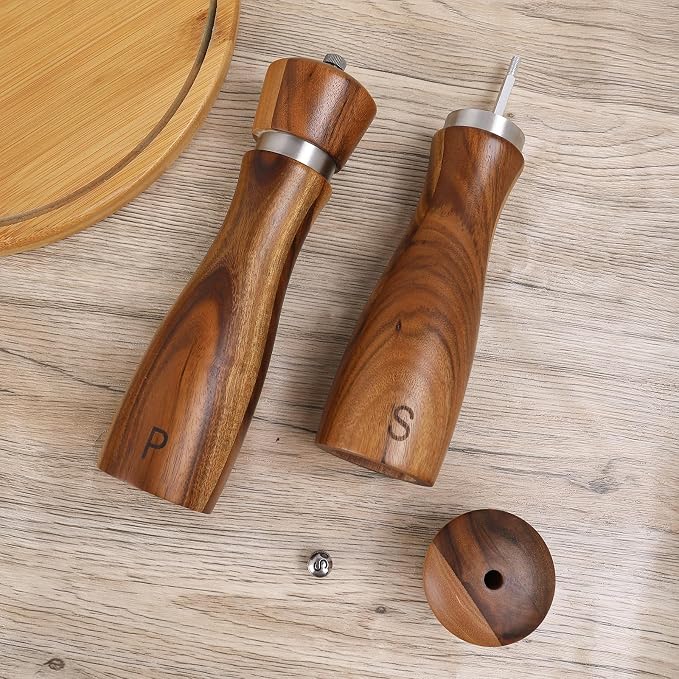 Haomacro 2 Pack Wood Salt and Pepper Grinder Set, Acacia Wood Salt and Pepper - Image 4