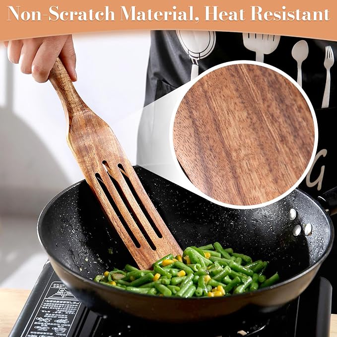 5Pcs Wooden Spurtle Set, Natural Acacia Wood Kitchen Utensils Set - Image 5
