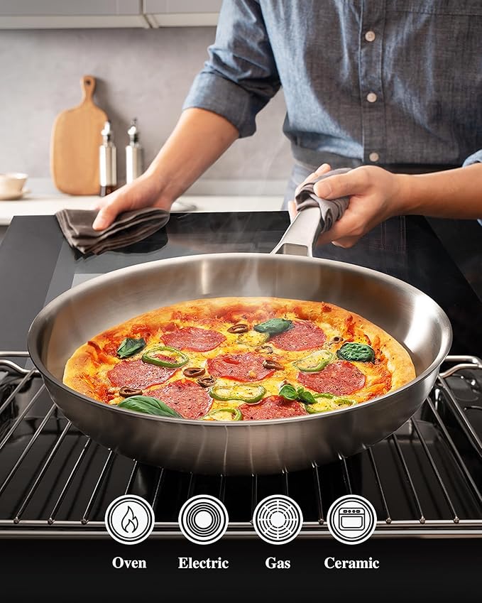 Stainless Steel Pans, Stainless Steel Cookware Set, 8/10/12 Inch - Image 4