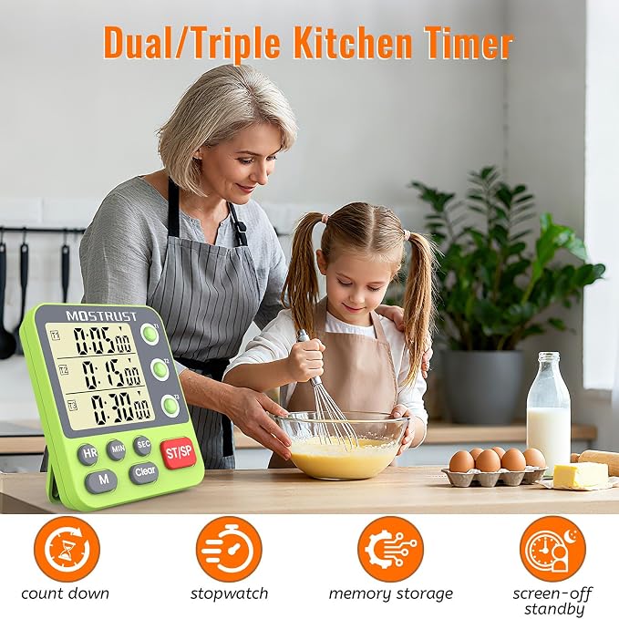 Digital Dual Kitchen Timer, 3 Channels Countdown Triple Timer - Image 2