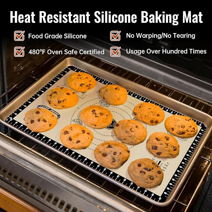 Silicone Baking Mat with 10 Recipes, Non Stick Silicone Pastry Mat, Kneading - Image 6