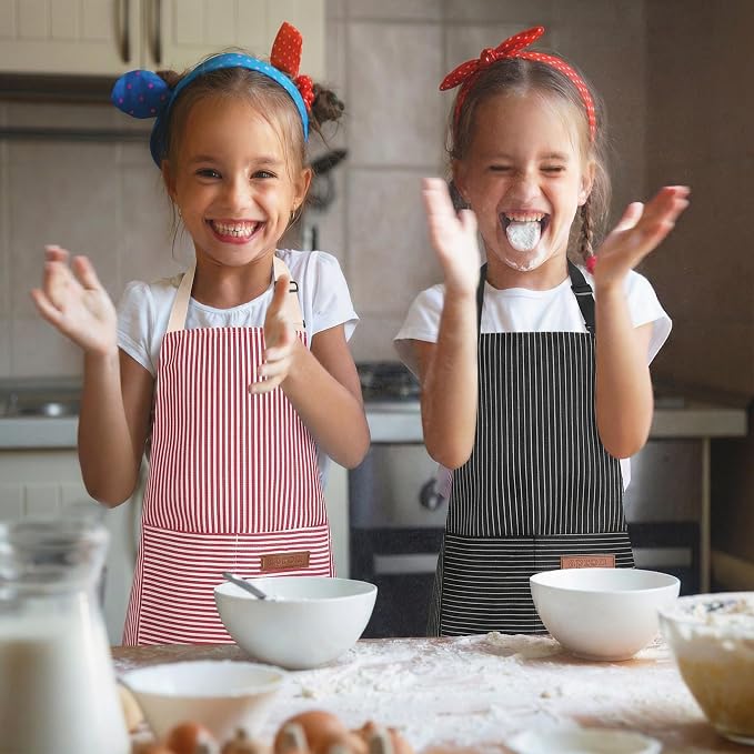 2 Pack Stripes Kids Apron, Kids Cooking Aprons - Image 5
