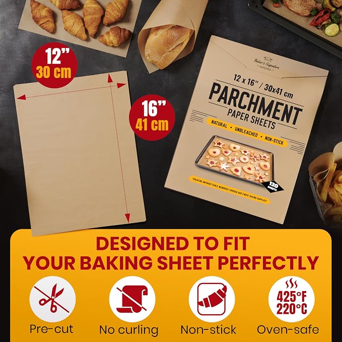 Parchment Paper Sheets for Baking, 12x16 In 120 Pcs by Baker's Signature | - Image 3