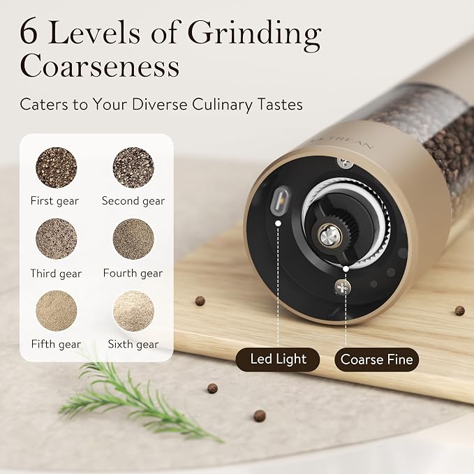 Ultrean Pepper Grinder, Rechargeable Salt and Pepper Grinder Set - Image 3