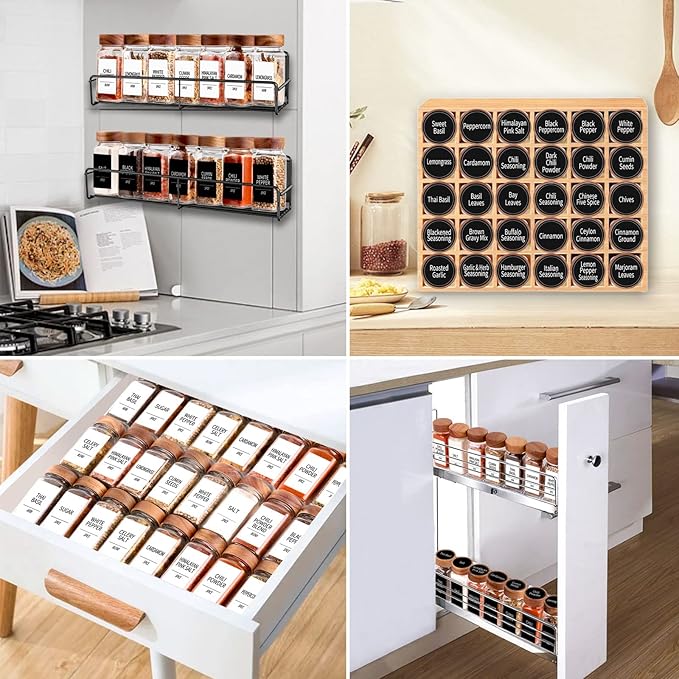 Churboro 36 Glass Spice Jars - 4 Oz Square Spice Containers with Acacia Wood - Image 6