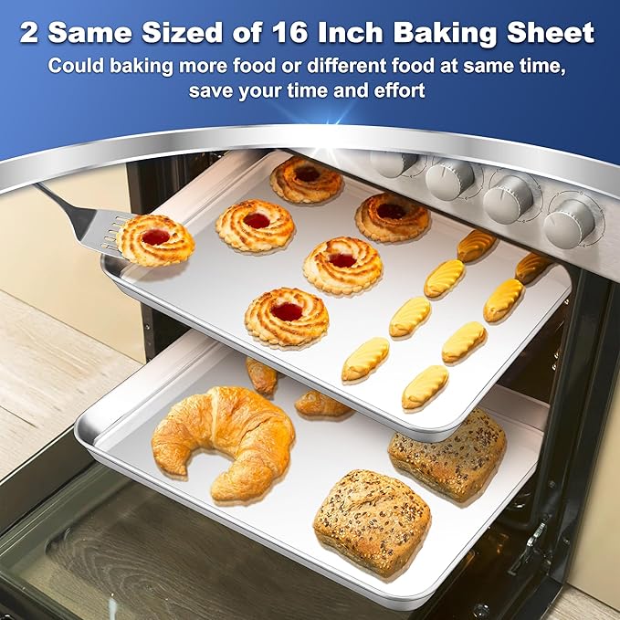 P&P CHEF 16 Inch Baking Cookie Sheet, Oven Pan Tray Stainless Steel Sheet Pan - Image 4