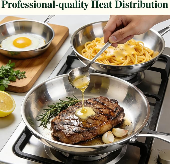 Umite Chef 10 Inch Stainless Steel Frying Pan, Non-Toxic 5 Ply Stainless Clad - Image 5