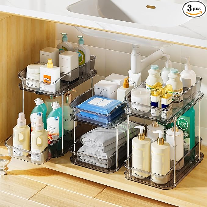 Delamu 2-Tier Under Sink Organizers and Storage, Pull Out Kitchen Pantry by DELAMU