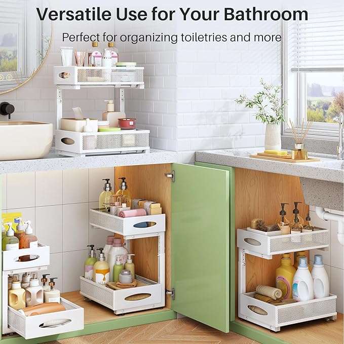 Under Sink Organizer, 2 Tier Pull out Cabinet Organizer Baskets - Image 8