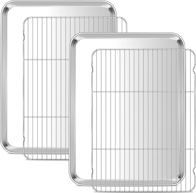 E-far Large Baking Sheet with Wire Rack, 20 x 14 Inch Stainless Steel Cookie by E-far