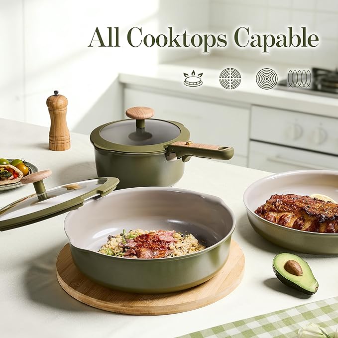 CAROTE 18 Pcs Ceramic Cookware Set Detachable Handle, Non Toxic Pots and Pans - Image 7
