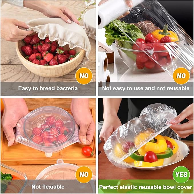 175Pcs 7 Colors Reusable Elastic Food Covers, Sublaga 7 Sizes Plastic Bowl - Image 5