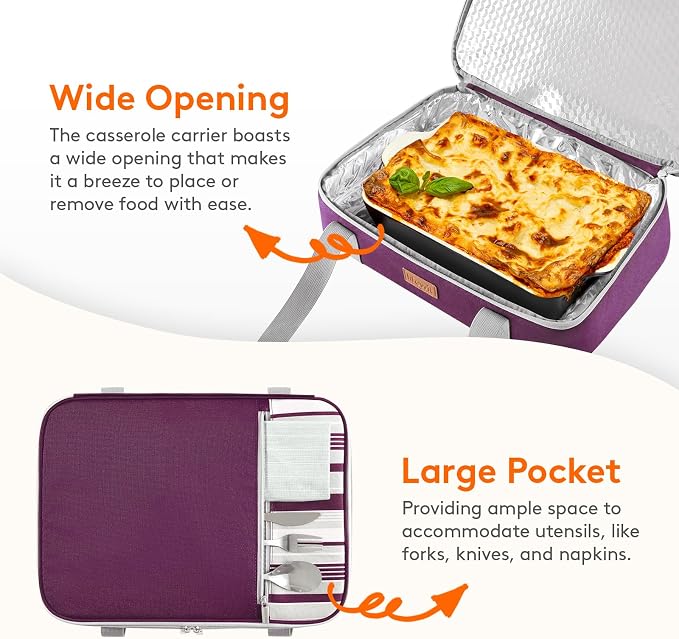 Lifewit Insulated Double Decker Casserole Carrier, Expandable Lasagna Lugger - Image 6