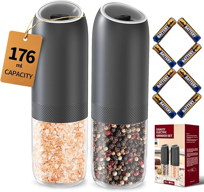 CIRCLE JOY Gravity Electric Salt and Pepper Grinder Set, Battery Powered by CIRCLEJOY