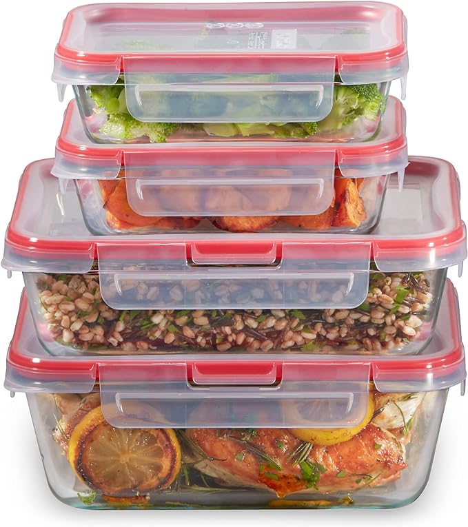 Pyrex Freshlock Mixed Sized Glass Food Storage Containers Set, Airtight & by Pyrex