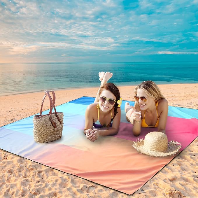 WIWIGO Beach Blanket Waterproof Sandproof Beach Mat 79" X 83"/10'x9'for 2-8 - Image 4
