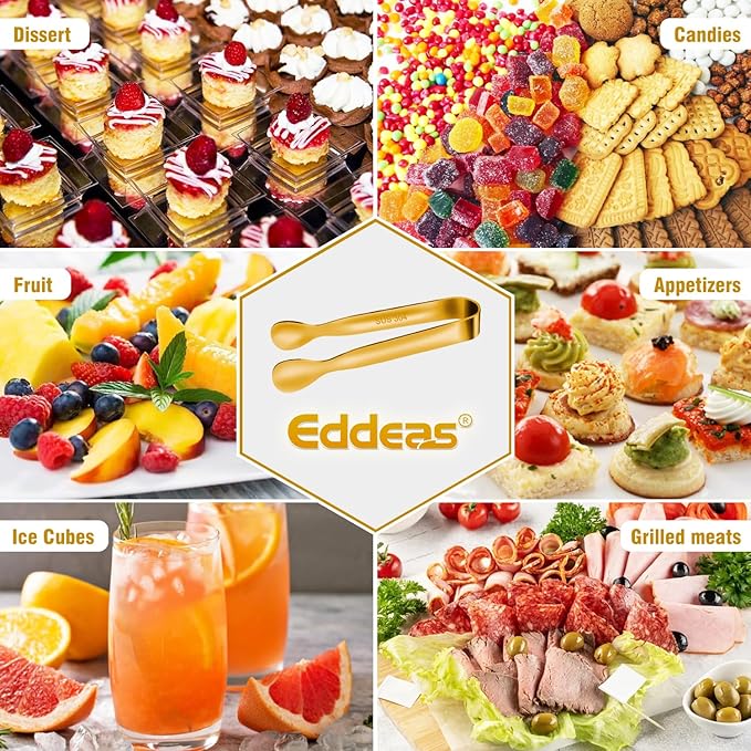 EDDEAS 12 PCS Small Serving Tongs, 4.3" Mini Gold Tongs, Coffee Bar, Tea Party - Image 5