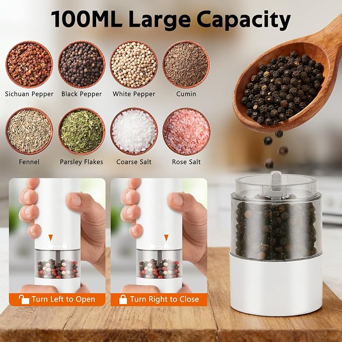 Rechargeable Electric Salt and Pepper Grinder Set, Automatic Pepper Mill - Image 5