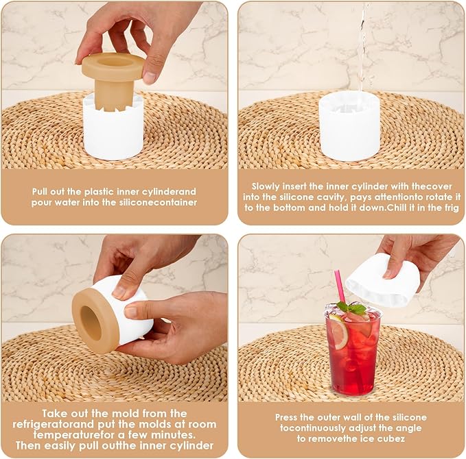 2 Pack Cylinder Silicone Ice Cube Molds, Easy-Release Ice Cube Trays - Image 4