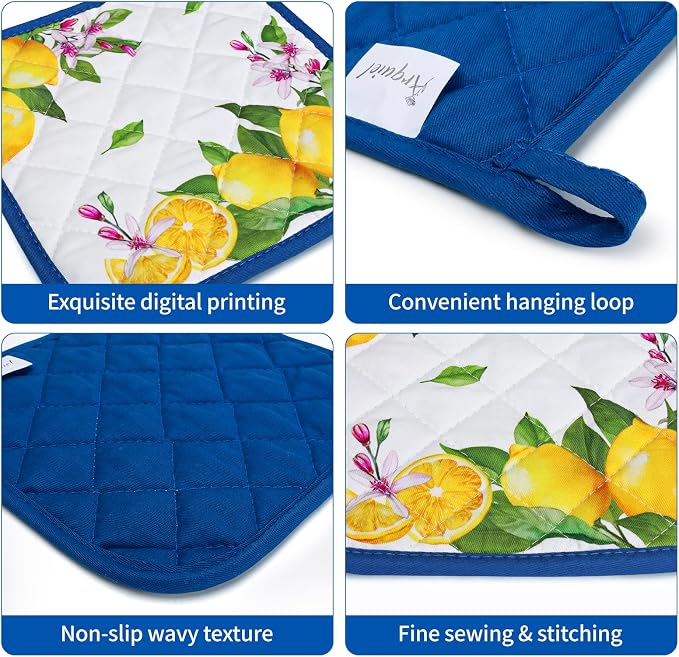 Summer Lemon Oven Mitts and Pot Holders Sets 2Pcs, 100% Cotton Heat Resistant - Image 3