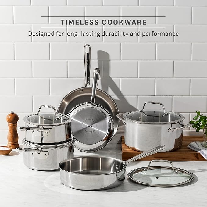 T-fal Pro Tri-Ply Stainless Steel Cookware Set, 10 Piece-Induction Compatible - Image 4